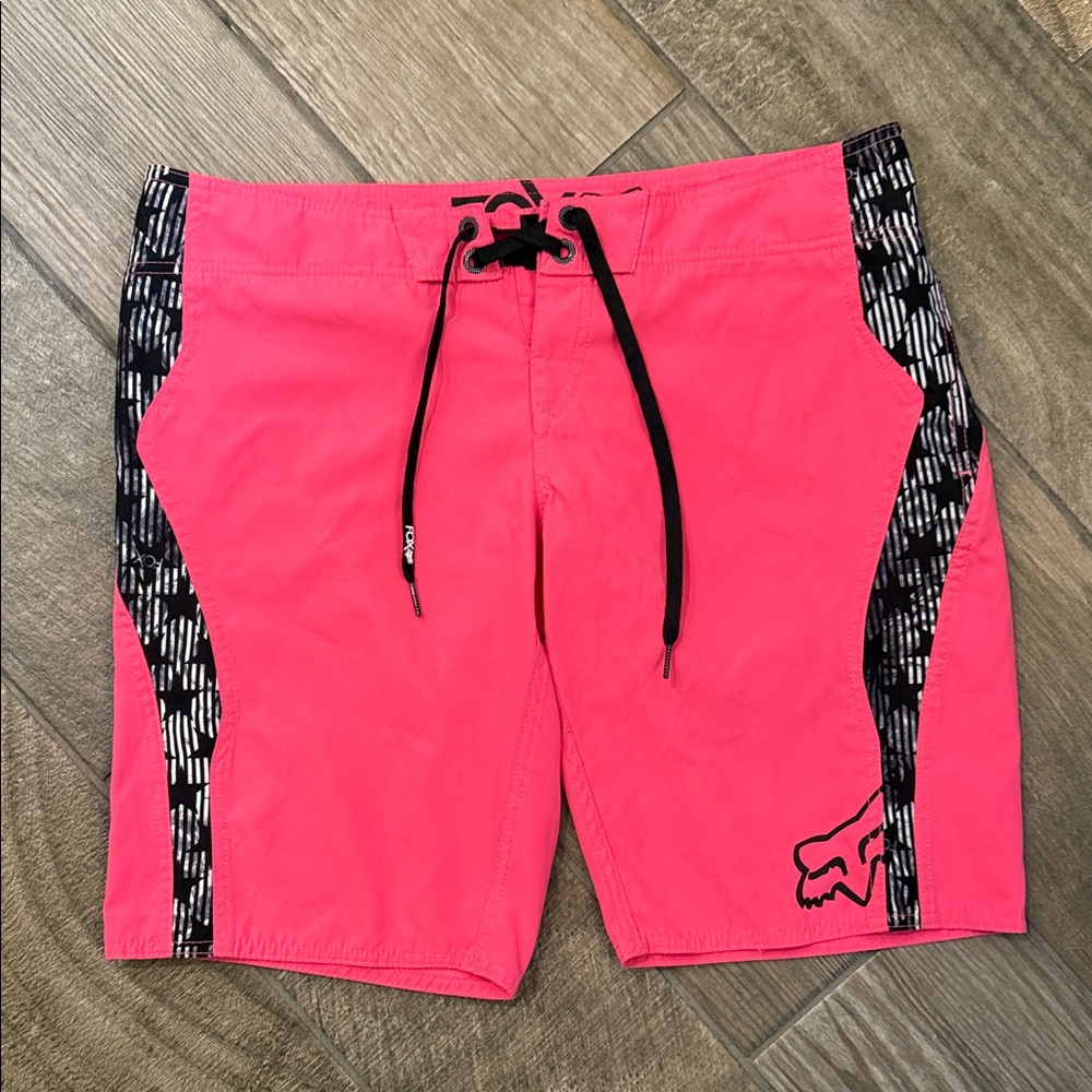 Fox Secret Ride Boardie Swim Trunks Board Shorts Pink Black Size 7 Y2K Surf - Picture 4 of 13